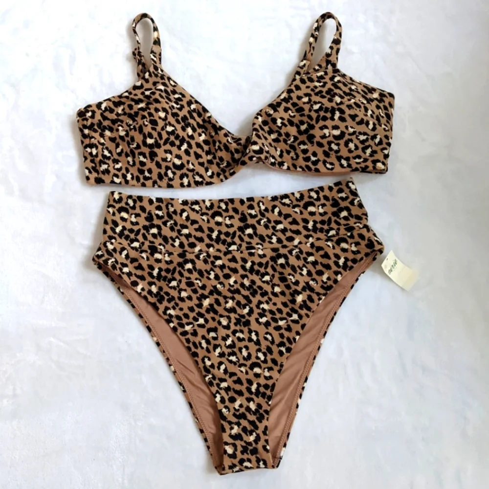 Aerie Cheetah Animal Print Bikini Lightly Padded XL Top HighWaist L Bottom NWT โก - Picture 1 of 14